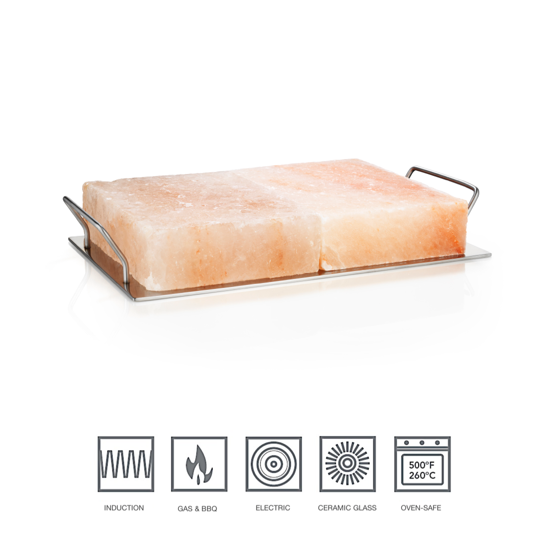 007 BBQ Pro - himalayan salt blocks and metal tray. sleek cardboard gift pack.